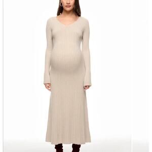 PIETRO BRUNELLI Maternity Beige Midi Sweater Dress SMALL Ribbed Italian $200